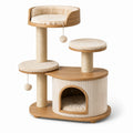 Arbre à chat beige et brun clair 112 × 58 × 150 cm avec niche, plateformes et poteaux en sisal