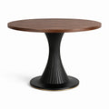 Table à manger ronde en bois brun avec pied central en métal noir et doré, Ø 120 × H 75 cm