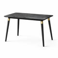 Table à manger contemporaine 120 × 70 × 75 cm, plateau gris effet marbre, pieds noirs et détails dorés