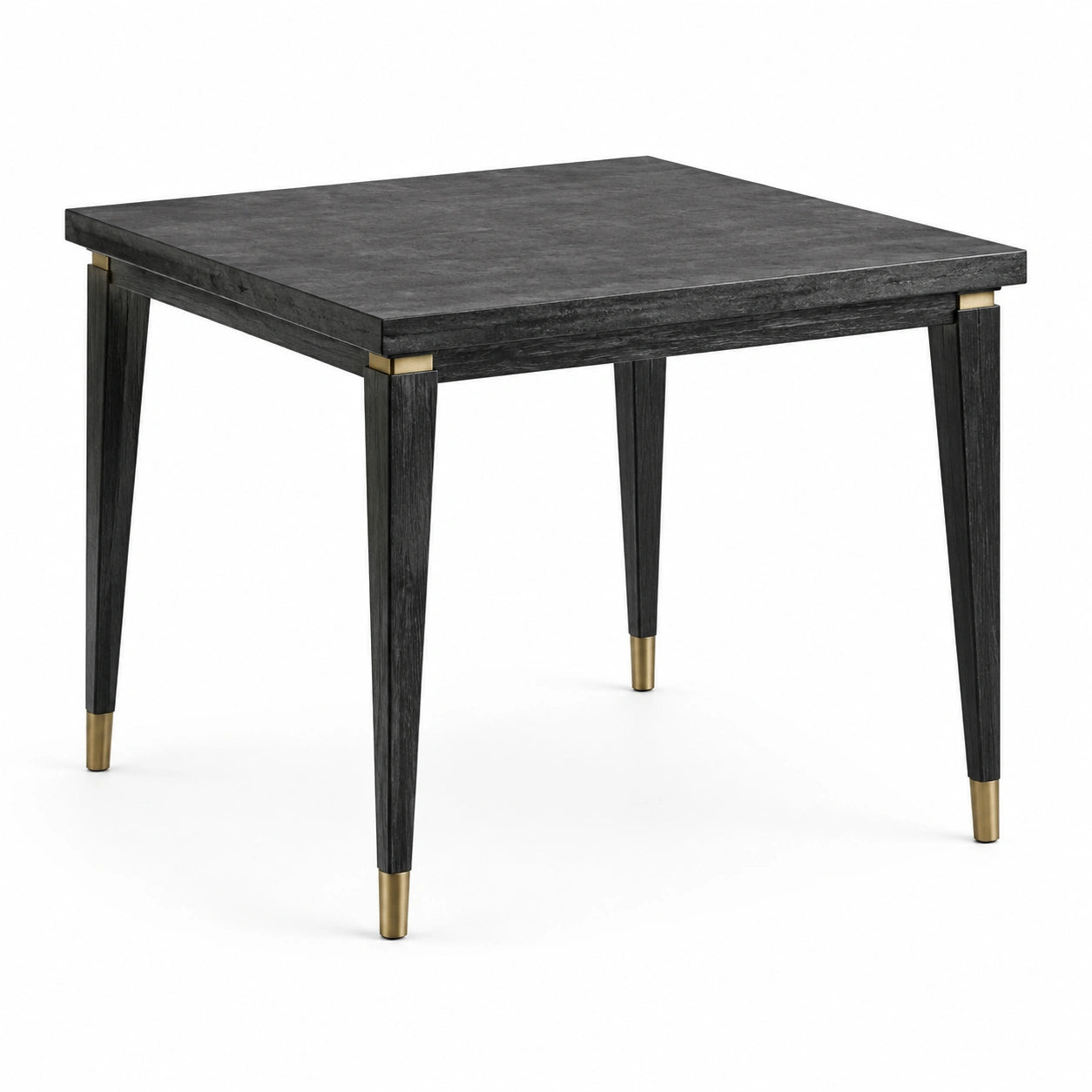 Table à manger carrée noire effet pierre avec détails dorés, 90 × 90 × 76 cm