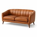 Canapé 2 places en similicuir cognac avec dossier cannelé, style rétro, 180 × 82 × 80 cm