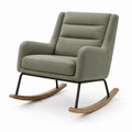 Fauteuil à bascule en tissu vert sauge, structure noire et patins en bois naturel, 78 × 95 × 98 cm