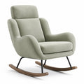 Fauteuil à bascule en tissu côtelé vert sauge, bois marron et métal noir, 96 x 85 x 100 cm