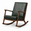 Fauteuil à bascule rétro en bois brun et revêtement vert foncé, 68 × 85 × 96 cm