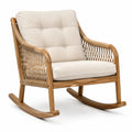Fauteuil à bascule en bois naturel et corde beige avec coussins rembourrés, 78 × 92 × 91 cm