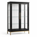Vitrine noire et dorée 100 × 40 × 160 cm avec 2 portes vitrées et 3 tablettes en verre