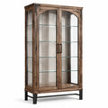 Vitrine à 2 portes en bois, verre et métal, marron, noir et transparent, 100 × 40 × 180 cm