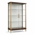 Vitrine à 2 portes vitrées en métal doré et bois brun, 100 × 40 × 180 cm