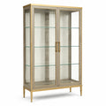 Vitrine contemporaine à 2 portes en métal doré et taupe avec verre transparent, 100 × 40 × 180 cm
