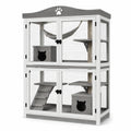 Enclos pour chat en bois blanc, gris et noir avec grillage métallique, 100 × 60 × 180 cm