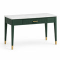 Bureau contemporain vert foncé avec plateau effet marbre blanc et 1 tiroir, 120 × 55 × 76 cm