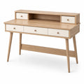 Bureau avec rangement 120 × 55 × 95 cm, effet chêne naturel et blanc cassé, style scandinave