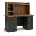 Bureau avec surmeuble et rangements, 140 × 60 × 150 cm, brun et noir, style industriel