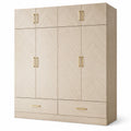 Armoire beige à 8 portes et 2 tiroirs avec poignées dorées, 200 × 60 × 220 cm