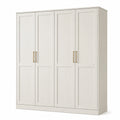 Armoire à 4 portes en bois d’ingénierie blanc cassé et doré, 200 × 55 × 220 cm