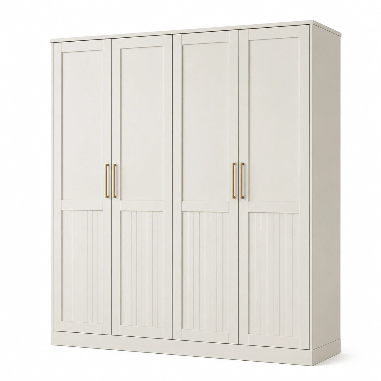 Armoire à 4 portes en bois d’ingénierie blanc cassé et doré, 200 × 55 × 220 cm