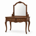 Coiffeuse classique en bois marron avec miroir et 2 tiroirs, 110 × 50 × 150 cm