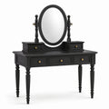 Coiffeuse noire avec finitions laiton, miroir ovale inclinable et 5 tiroirs, 120 × 45 × 150 cm