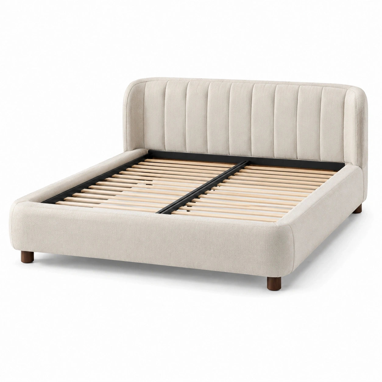 Lit double rembourré ivoire 160 × 200 cm avec tête de lit et sommier à lattes