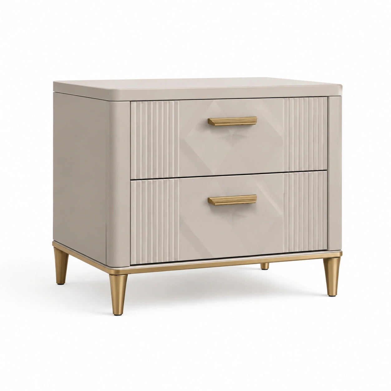 Table de chevet beige et dorée à 2 tiroirs, 60 × 40 × 60 cm