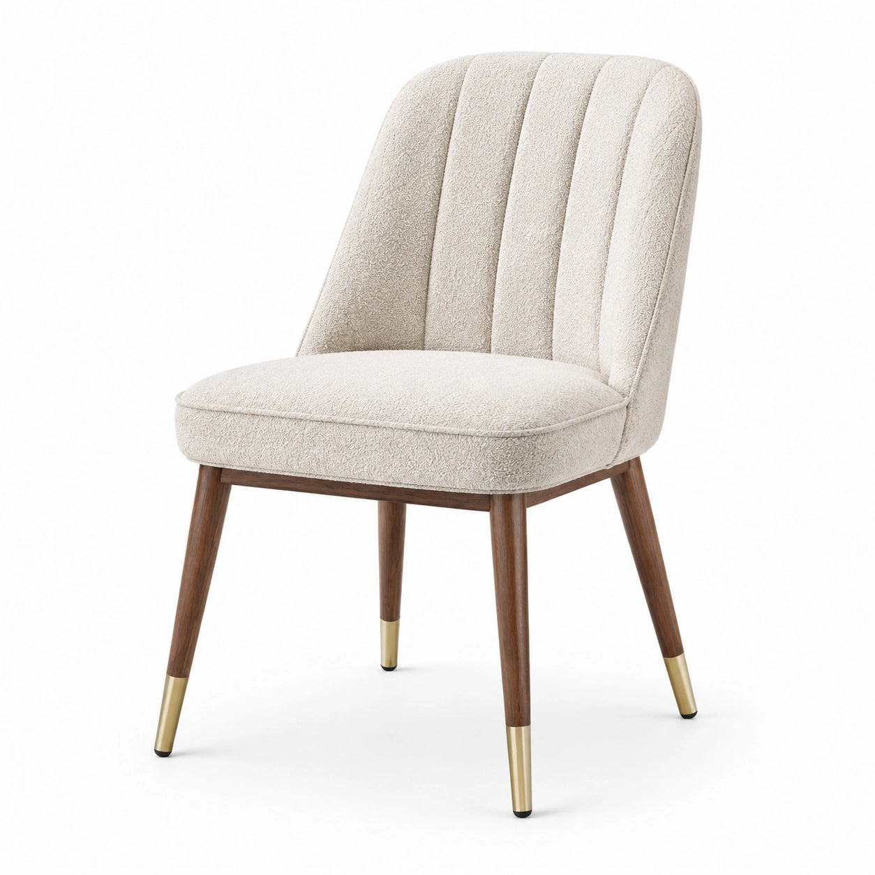 Chaise rembourrée en tissu bouclé crème avec pieds marron et dorés, 52 × 58 × 83 cm