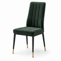 Chaise rembourrée en velours vert foncé avec pieds en métal noir et doré, 47 x 56 x 90 cm