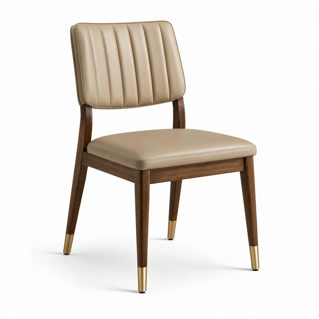 Chaise moderne beige, brune et dorée avec assise rembourrée, 52 × 58 × 82 cm